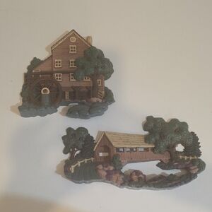 Vintage Home Interiors Covered Bridge‎ and Mill Wall Plaques 1998 Cottagecore